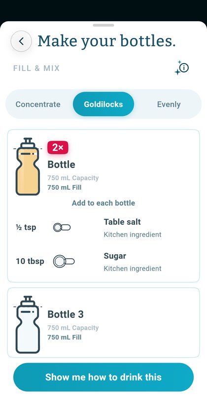 Fill & Mix: exactly what goes in each bottle
